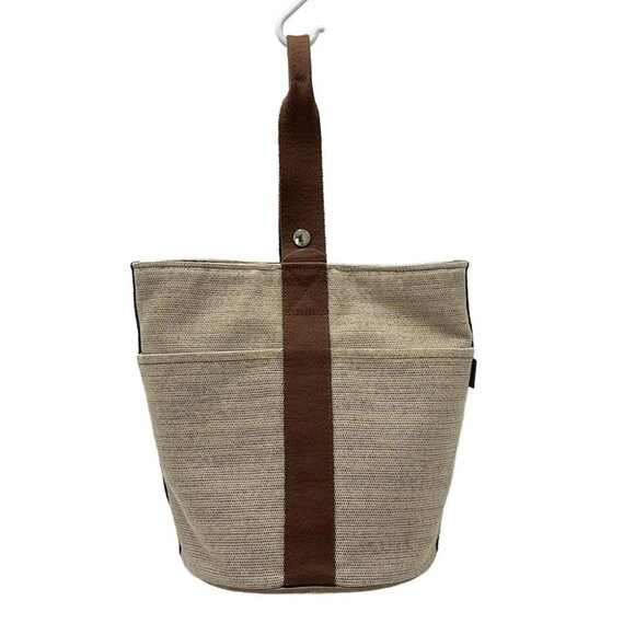 Auth HERMES Saxo MM - Cream Dark Brown Canvas None Handbag - Picture 3 of 8